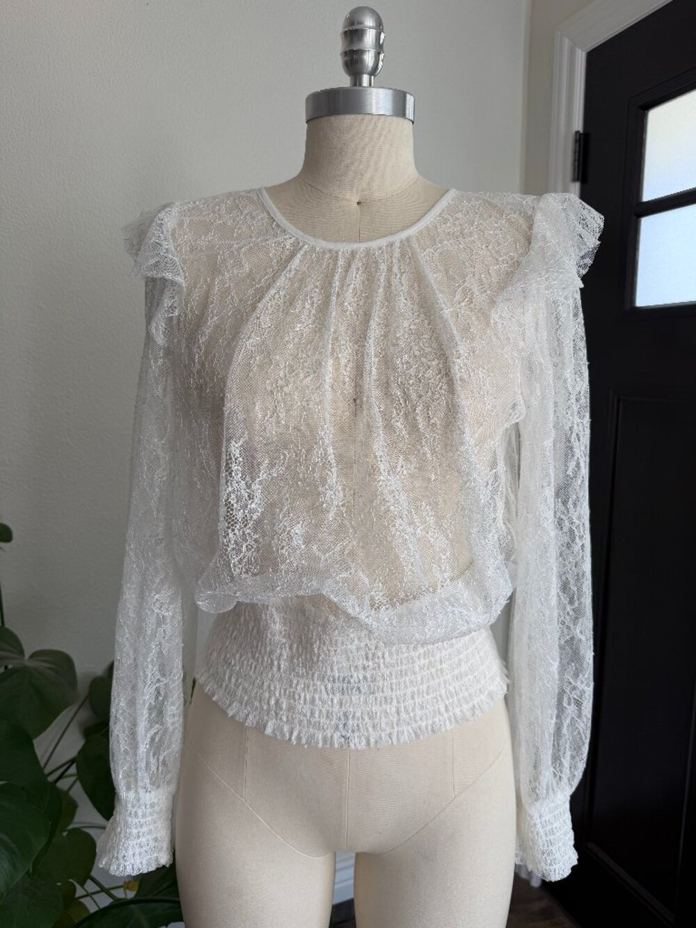 NWT White House Black Market Lace Victorian Ruffle Top M Prairie Femme Cottage